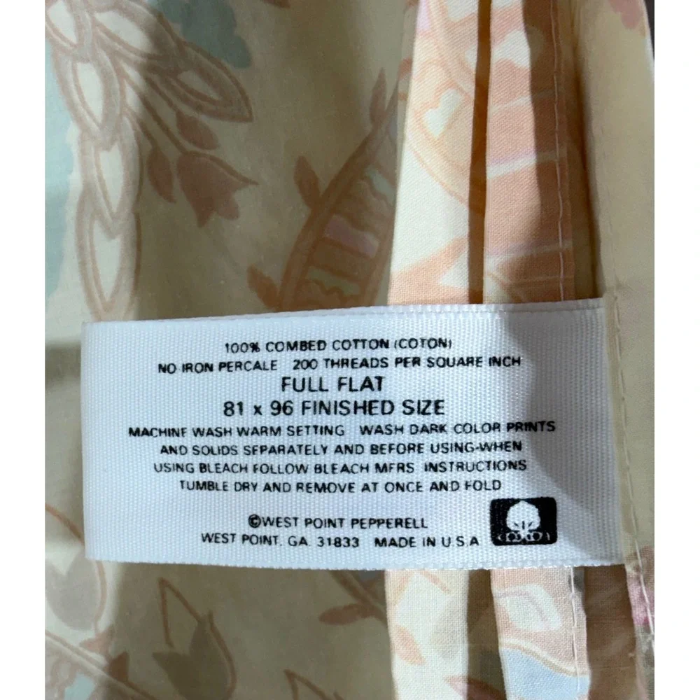 Atelier Martex Full Sheet Set Cream Pink Floral Paisley Cotton Vintage USA READ